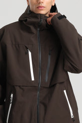 Men's Coffee Contrast-Zip Fully Sealed Waterproof Insulated Snow Jacket